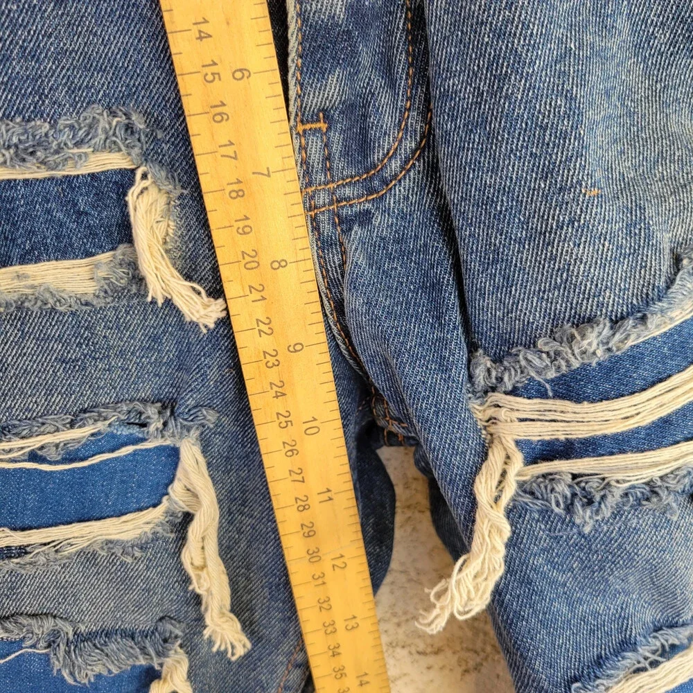 BoohooMan - Slim Flare Rigid All Over Rip Repaired Jeans Blue ~30R